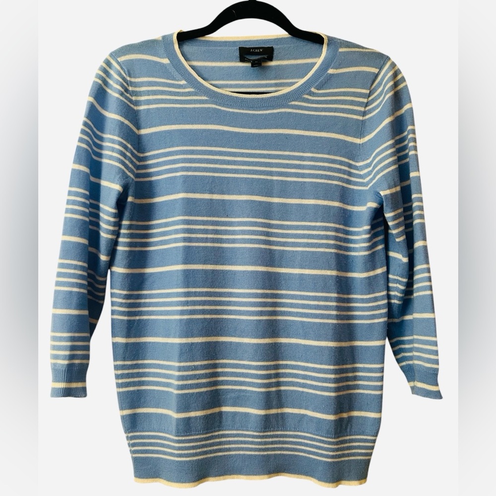 J Crew Cashmere Blue and White Striped Sweater Italian Cashmere